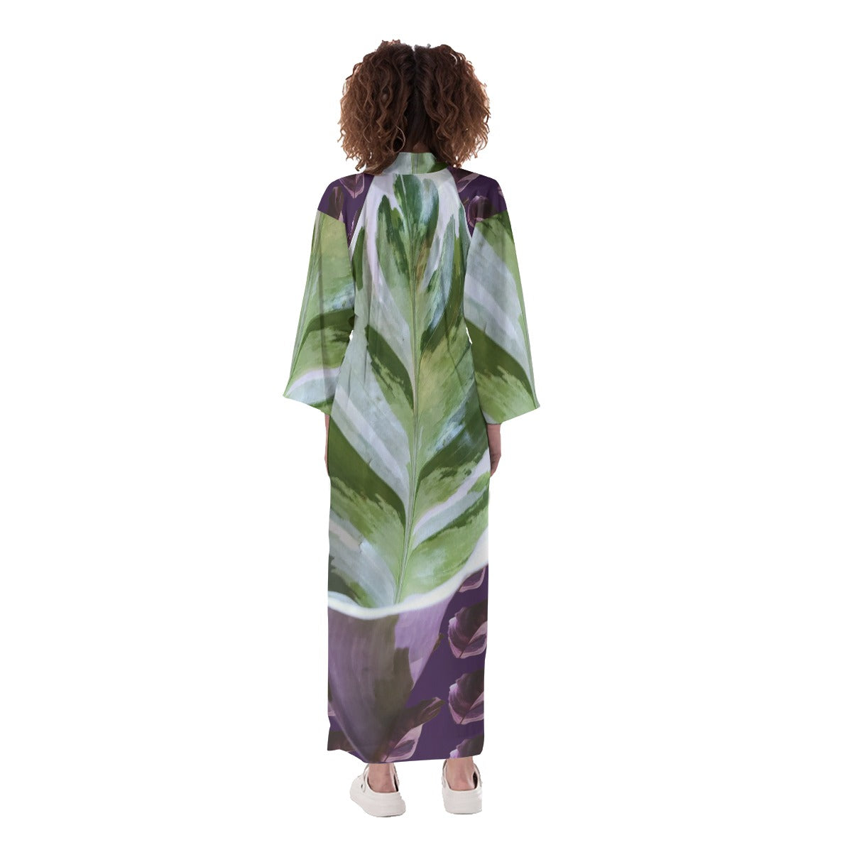 White Fusion Calathea Long Satin Robe