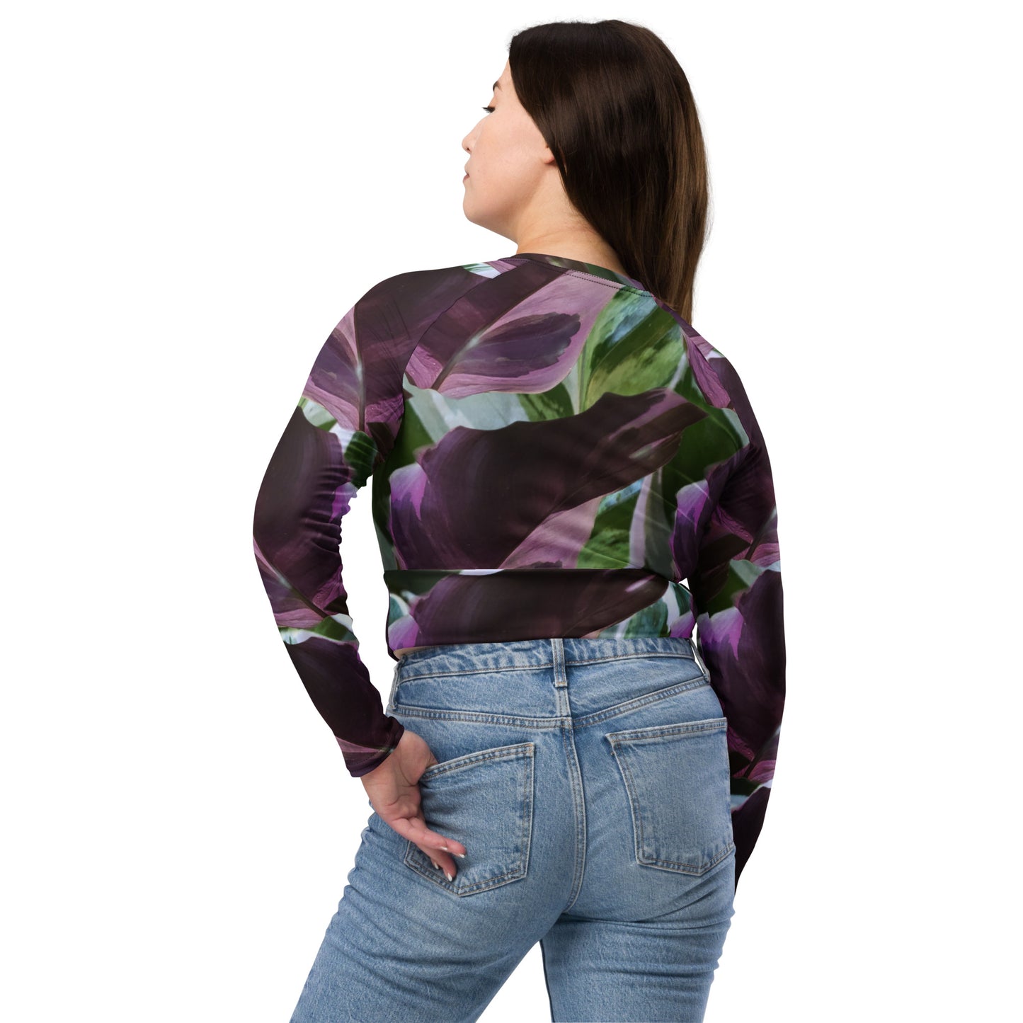 White Fusion Calathea Recycled long-sleeve crop top