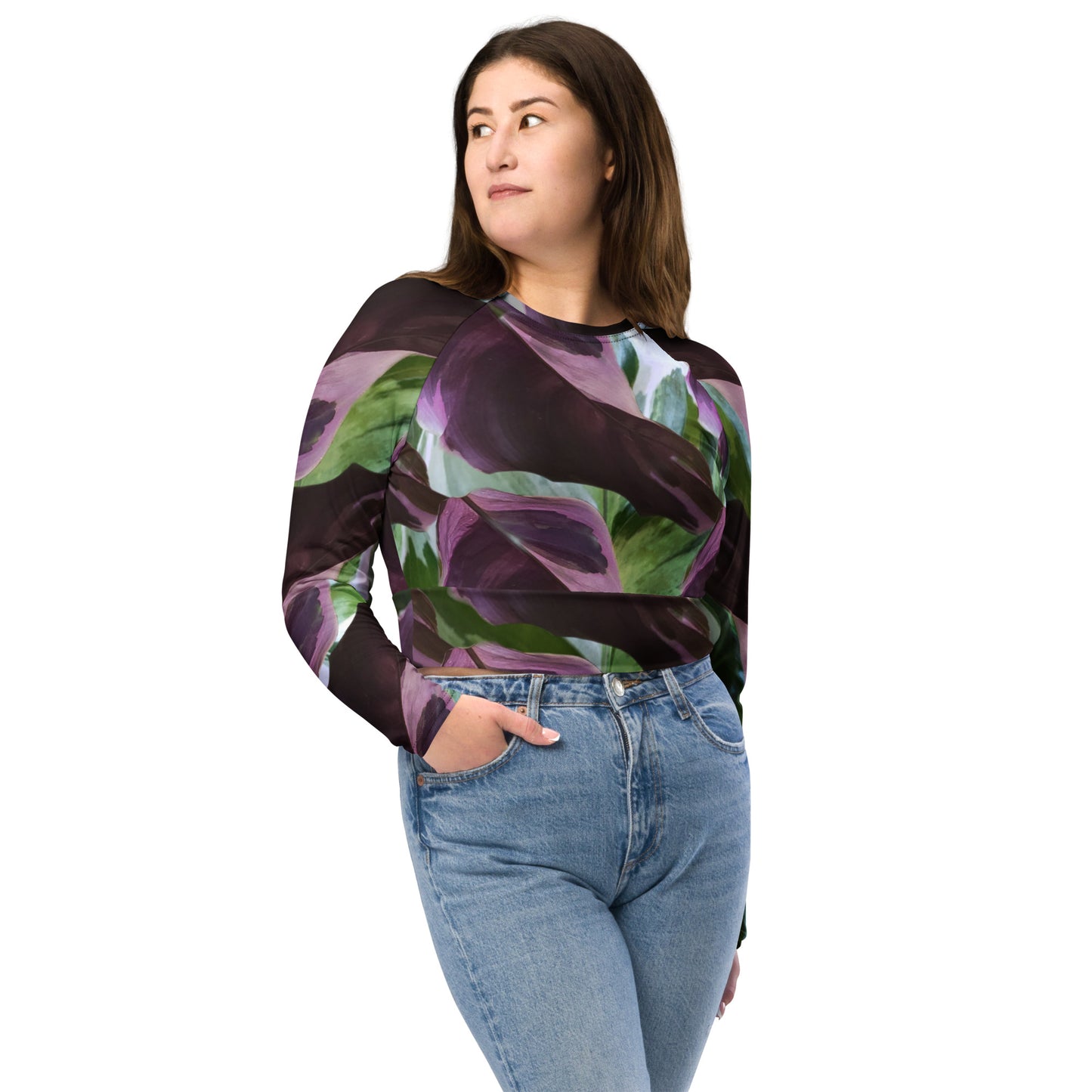 White Fusion Calathea Recycled long-sleeve crop top