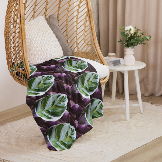 White Fusion Calathea Sherpa blanket